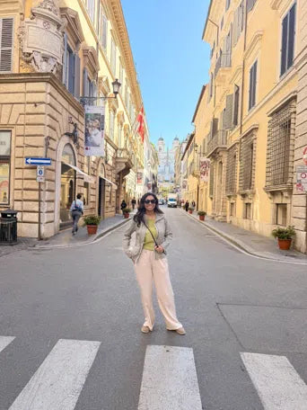 Customer wearing the Elara Linen Pants
